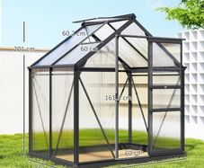 Walk-in greenhouse with sliding door and window with aluminium frame