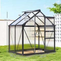 Walk-in greenhouse with sliding door and window with aluminium frame