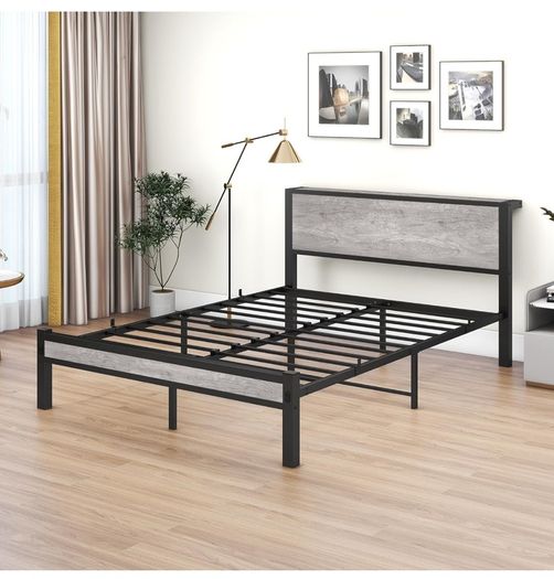 King Size Bed Frame with Storage Wooden Headboard