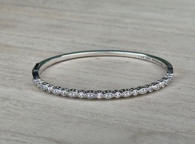 Authentic Pandora Sterling Silver Sparkling Geometric Marquise Bangle Bracelet with Box