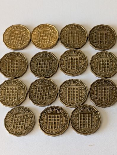 Brass 3 pence x 15
