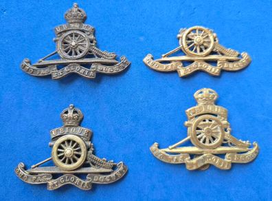 4 Royal Artillery cap badges, including officers