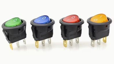4 pcs LED Color Changing Rocker Switches, 12V 20A, 3-Pin, On/Off, new.