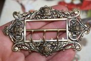 Antique Victorian Rococo Art Nouveau Belt Buckle Brooch Pin Brass Color 9cm x 5cm