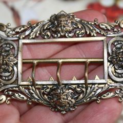 Antique Victorian Rococo Art Nouveau Belt Buckle Brooch Pin Brass Color 9cm x 5cm