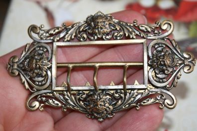 Antique Victorian Rococo Art Nouveau Belt Buckle Brooch Pin Brass Color 9cm x 5cm