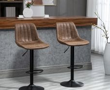 Adjustable Bar Stools Set of 2 Counter Height Barstools Dining Chairs 360 Swivel with Footrest for Home Pub, Brown