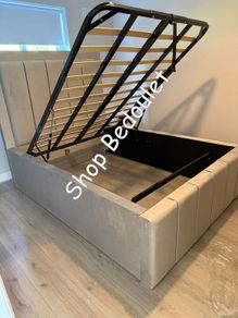 NEW Modern King Ottoman Bed with Padded Headboard & Gas Lift