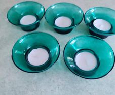 Lovely Set Of 5 Turquaze Glass Night Light Candle Holder