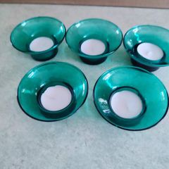 Lovely Set Of 5 Turquaze Glass Night Light Candle Holder