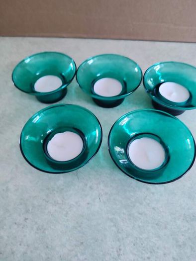 Lovely Set Of 5 Turquaze Glass Night Light Candle Holder