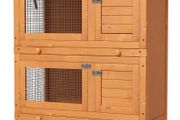 2-Tier Wooden Rabbit Hutch Guinea Pig Hutch Duck House Double Decker Pet Cage with Sliding Tray