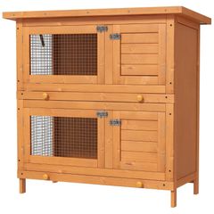 2-Tier Wooden Rabbit Hutch Guinea Pig Hutch Duck House Double Decker Pet Cage with Sliding Tray