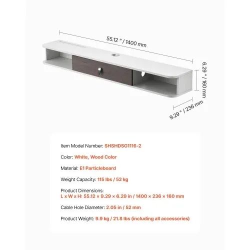 Floating TV Stand, 55 in Wall Mount Entertainment Center with Cable Hole, Modern Floating TV Shelf with Storage Cabinet, Particle Board Console for DVD Player, Cable Box, Game Console, White