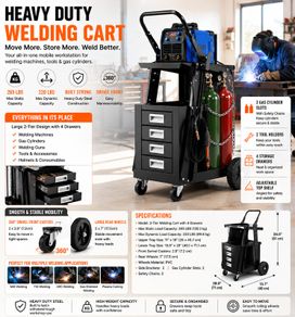 Heavy Duty Welding Cart with 4 Drawers and Gas Cylinder Storage