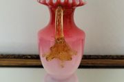 Antique Stevens &amp; williams pink satin glass with amber thorn handle