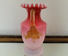 Antique Stevens & williams pink satin glass with amber thorn handle
