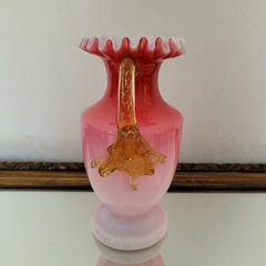 Antique Stevens & williams pink satin glass with amber thorn handle