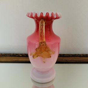 Antique Stevens & williams pink satin glass with amber thorn handle