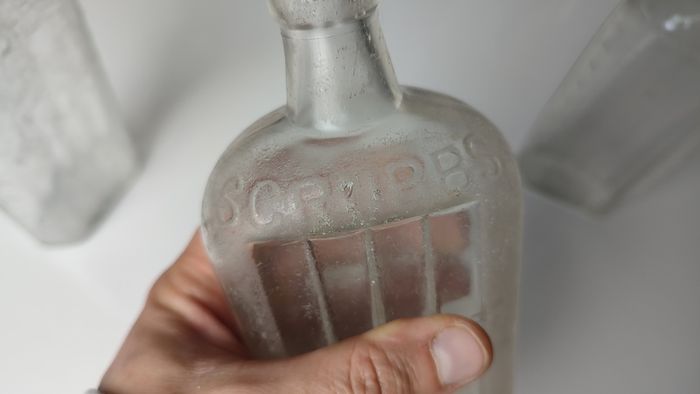 326 - Set of 3 Vintage Clear Glass Collectible Decorative Scrubbs Bottles