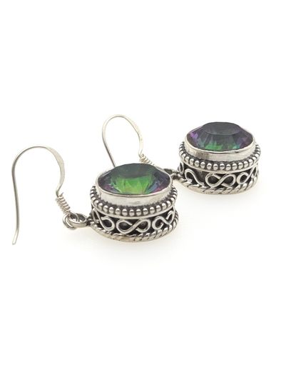 Vintage 925 Sterling Silver & Mystic Topaz Ornate Earrings
