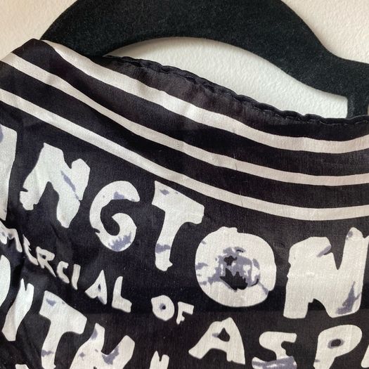 100% Pure Silk Square Scarf Black Cream Graphic Typography Script Print
