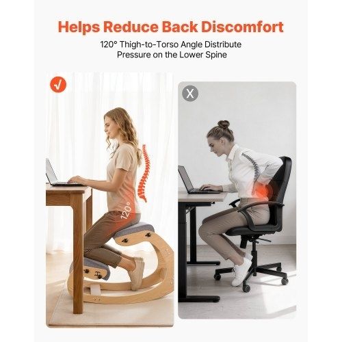Ergonomic Kneeling Chair, Wooden Posture Knee Chair with Adjustable Thick Foam Cushions & Solid Wood Frame, Adjustable Height, Relief for Neck or Back Pain for Home, Office or Meditation, Gray
