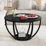 Round Coffee Table,Wooden 2-Tier Circle Coffee Tables with Storage Shelves,Accent Center Table for Living Room, Sofa Table for Home Office, Black Image 2