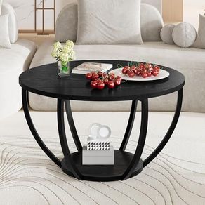 Round Coffee Table,Accent Center Table for Living Room,Black