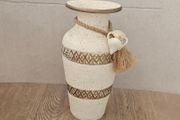 Ceramic vase rustic antique beige roman stoneware gold greek