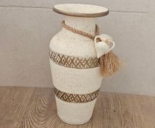 Ceramic vase rustic antique beige roman stoneware gold greek