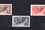 1935 Ireland 2s6d Chocolate, 5s red &amp; 10s indigo Waterloo re-engraved Stamp Overprint in Black Mint Hinged (MH)