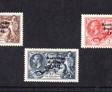 1935 Ireland 2s6d Chocolate, 5s red & 10s indigo Waterloo re-engraved Stamp Overprint in Black Mint Hinged (MH)