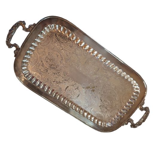 Vintage Silver Plated Butlers Serving Tray Platter Claw Footed 24 inch x 12 inch Leonard English