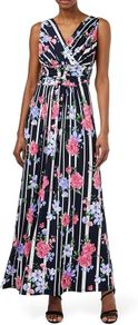 Gina Bacconi Women's Jersey Maxi Dress Cocktail Dress, Striped with Flowers, 38 /M