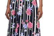 Gina Bacconi Women's Jersey Maxi Dress Cocktail Dress, Striped with Flowers, 38 /M