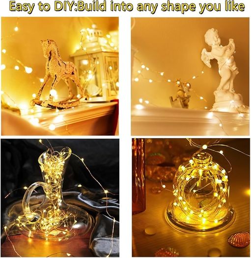 5M 16ft 50 LED Battery Operated Copper Wire Fairy String Lights, Waterproof Outdoor/Indoor Lights for Bedroom, Christmas, Parties, Wedding, Centerpiece