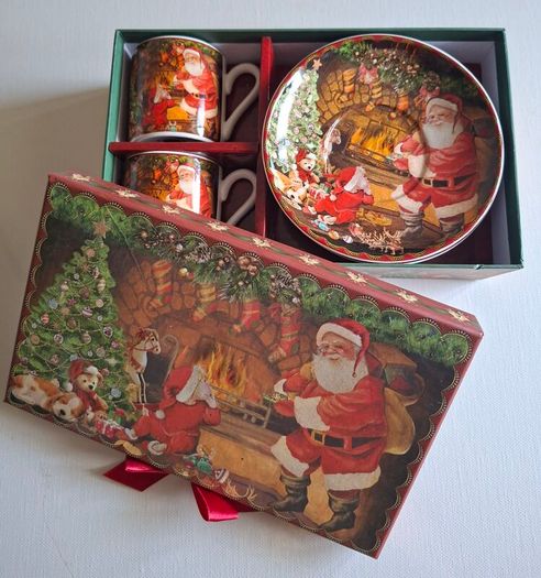 Summer River Christmas Coffee Mugs/Saucers