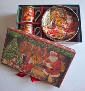 Summer River Christmas Coffee Mugs/Saucers