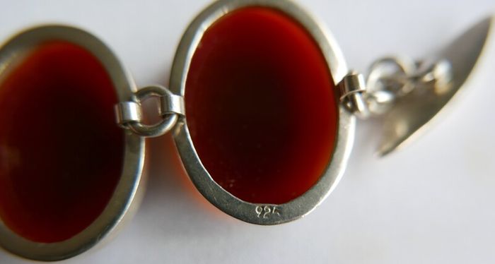 Vintage Sterling Silver 925 Carnelian Link Bracelet with Toggle Clasp L-8,5"  51,28g