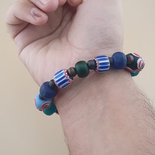 Vintage Venetian Style Chevron & Mix Glass Beads Bracelet