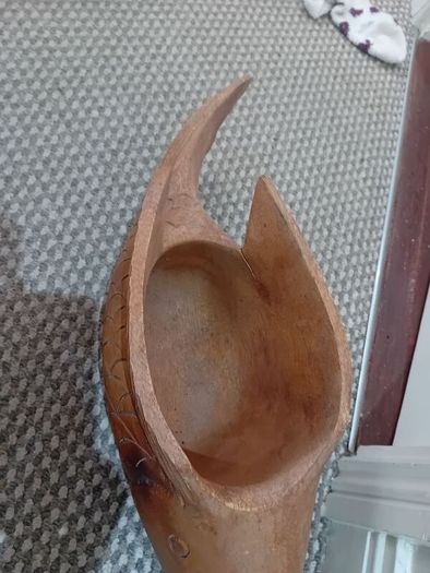 Large Koi Carp  Vintage Planter Wooden Handcarved