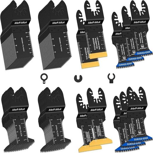 55PCS Titanium Multi Tool Blades, Universal Oscillating Multitool Blades for Wood Plastics Metal Cutting, Quick Release Oscillating Tool Accessories Compatible with DeWalt Makita Dremel and More