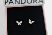 Pandora Gold Sparkling Butterfly Earrings Brand New