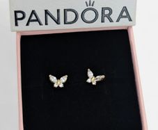 Pandora Gold Sparkling Butterfly Earrings Brand New