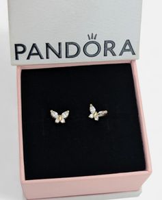 Pandora Gold Sparkling Butterfly Earrings Brand New
