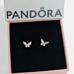 Pandora Gold Sparkling Butterfly Earrings Brand New