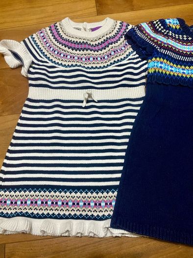 Shrinking Violet Girl's Navy White Knitted Dress 100%cotton