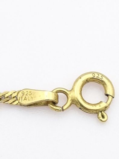 925 Vintage Gold Plated Sterling Silver Italian Signed Flat Curb Diamond Cut Long Chain