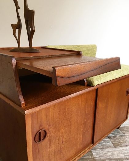 Vintage Retro Mid Century Teak Hall Bench/Record Cabinet/Stotage